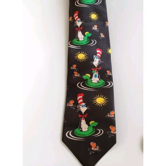 Vintage 1994 Black Dr. Seuss Tie CAT IN THE HAT Comes Back 100% Silk - Picture 1 of 4